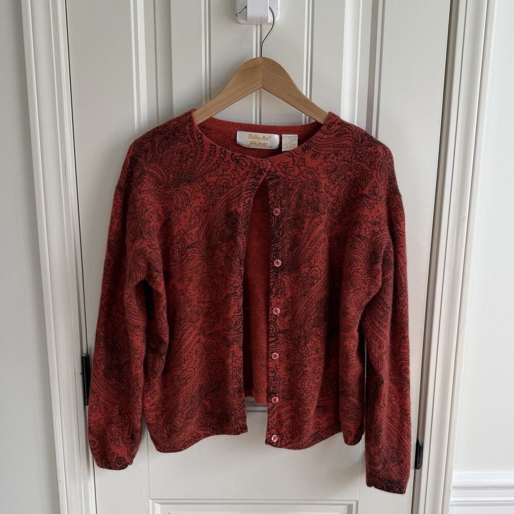 Vintage Tally- Ho Red/Rust Wool Button Cardigan Paisley Design Size 2X